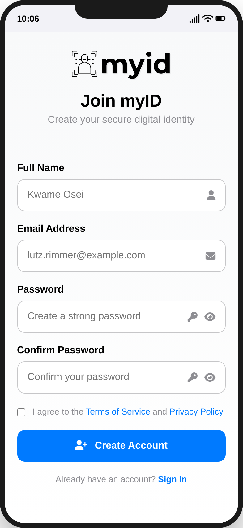myID app â Join screen
